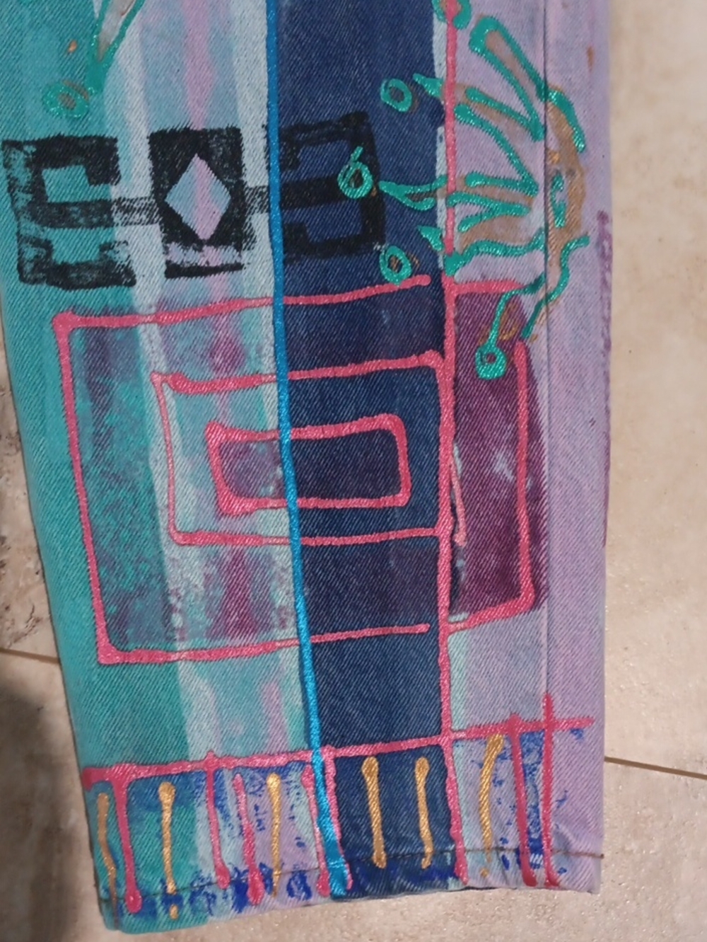 Vintage Vibrant Hand-Painted Abstract Jeans - Picture 12 of 12